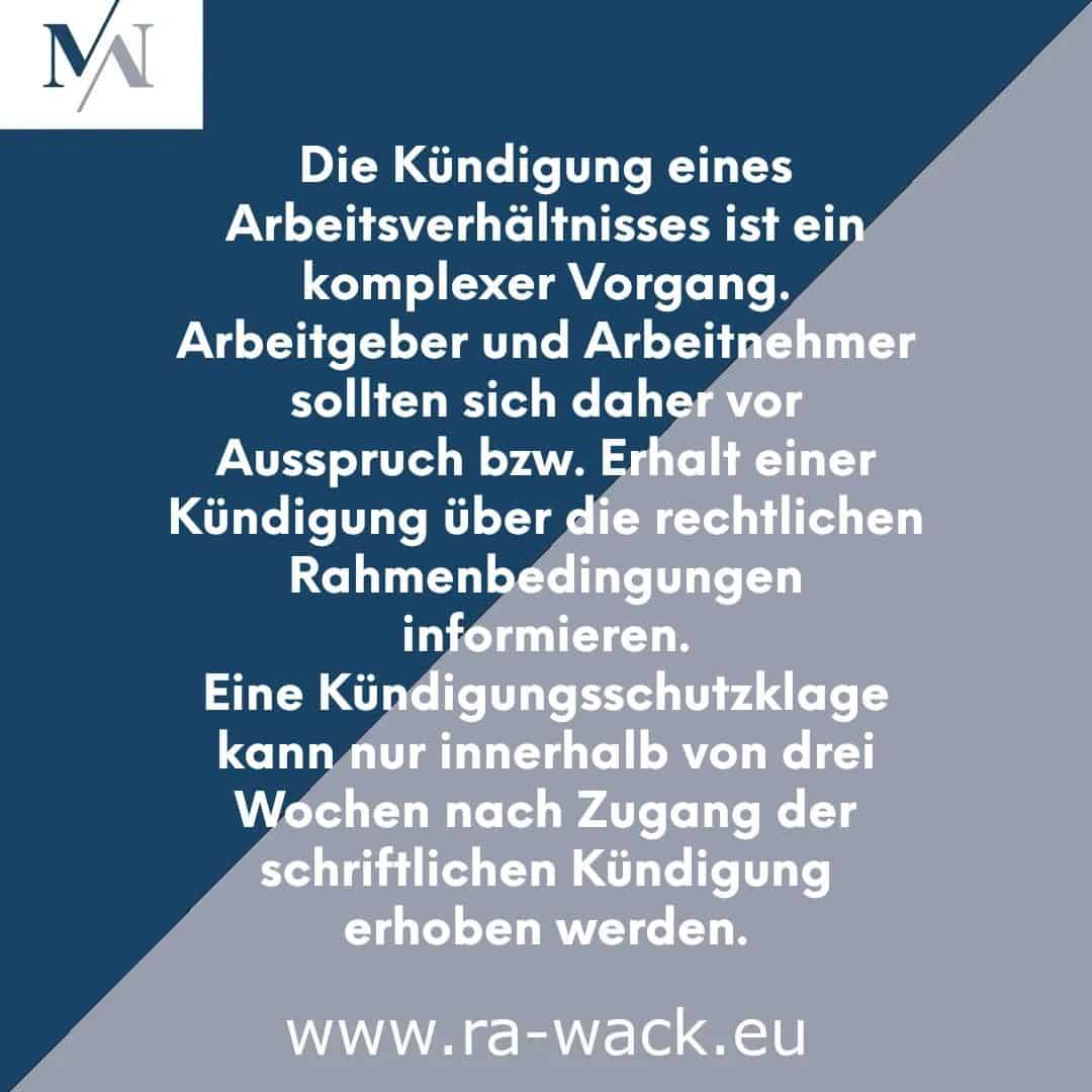 Ein deutschsprachiger Text mit dem Logo „M N“ in der oberen linken Ecke. Er beschreibt den komplexen Prozess der Beendigung eines Arbeitsverhältnisses und rät Arbeitgebern und Arbeitnehmern, die rechtlichen Rahmenbedingungen zu verstehen. Rechtsanwalt wird erwähnt, weil er Anleitungen für die Geltendmachung eines Kündigungsschutzanspruchs innerhalb von drei Wochen nach Kündigungsfrist gibt. Weitere Informationen finden Sie unter www.ra-wack.eu.